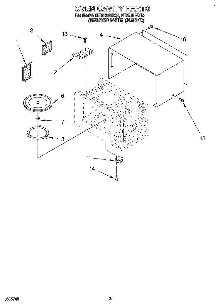 OVEN CAVITY Diagram and Parts List for MT5151XDZ0  Whirlpool Microwave