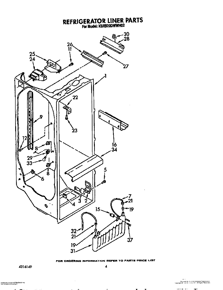 REFRIGERATOR LINER Diagram and Parts List for KSRB22DWAL02  KitchenAid Refrigerator
