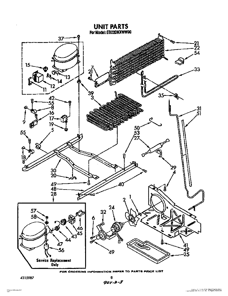 UNIT Diagram and Parts List for EB22DKXWN00  Whirlpool Refrigerator