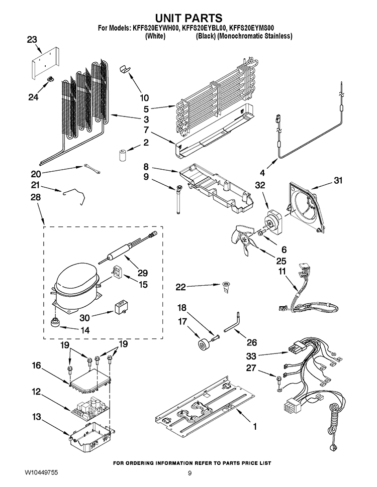 UNIT PARTS Diagram and Parts List for KFFS20EYWH00  KitchenAid Refrigerator