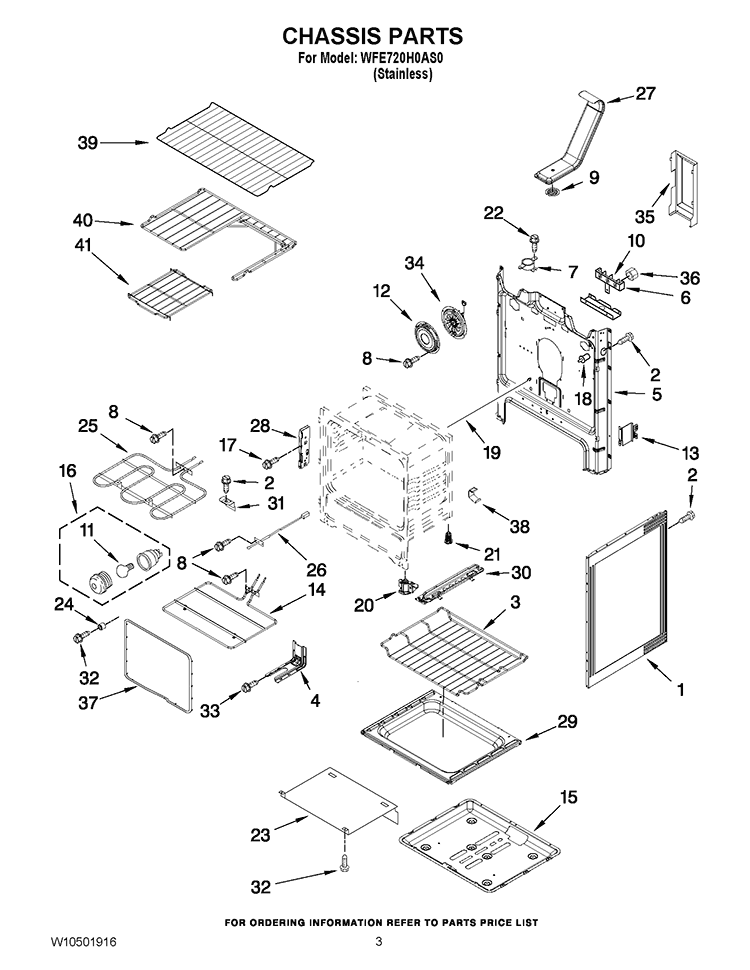 CHASSIS PARTS Diagram and Parts List for WFE720H0AS0  Whirlpool Range