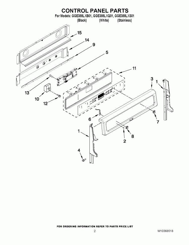 CONTROL PANEL PARTS Diagram and Parts List for GGE388LXQ01  Whirlpool Range