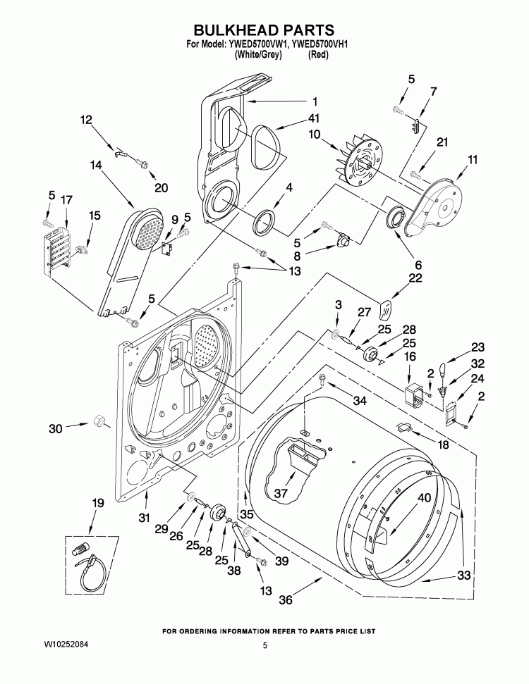 BULKHEAD PARTS Diagram and Parts List for YWED5700VH1  Whirlpool Dryer