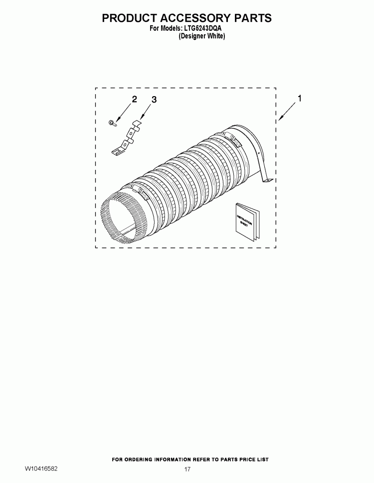 PRODUCT ACCESSORY PARTS Diagram and Parts List for LTG5243DQA  Whirlpool Washer Dryer Combo