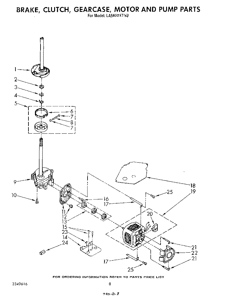 BRAKE, CLUTCH, GEARCASE, MOTOR AND PUMP Diagram and Parts List for LA5800XSW1  Whirlpool Washer