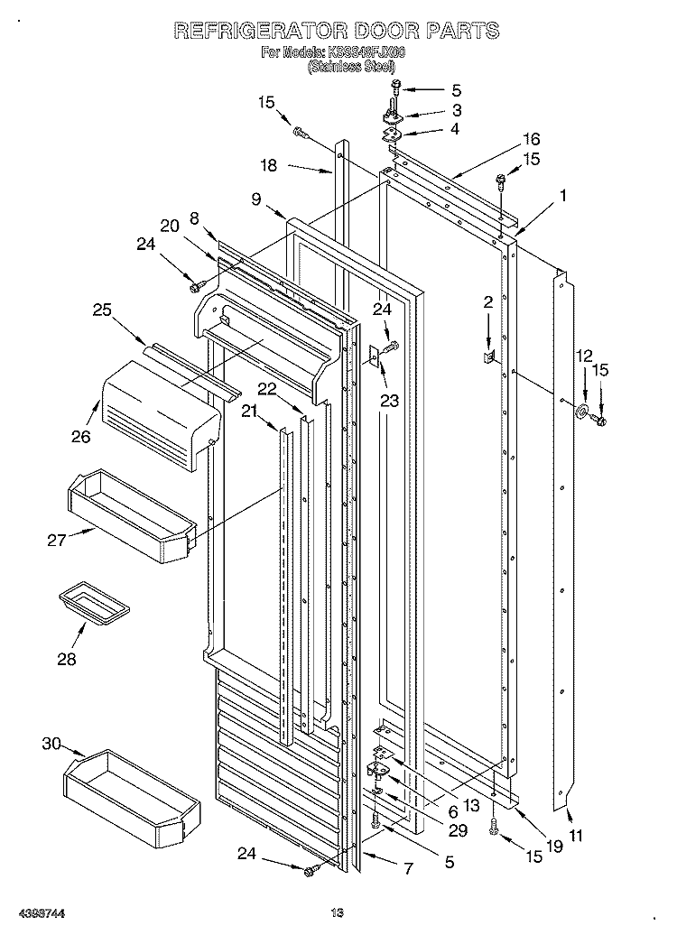 REFRIGERATOR DOOR Diagram and Parts List for KSSS48FJX00  KitchenAid Refrigerator