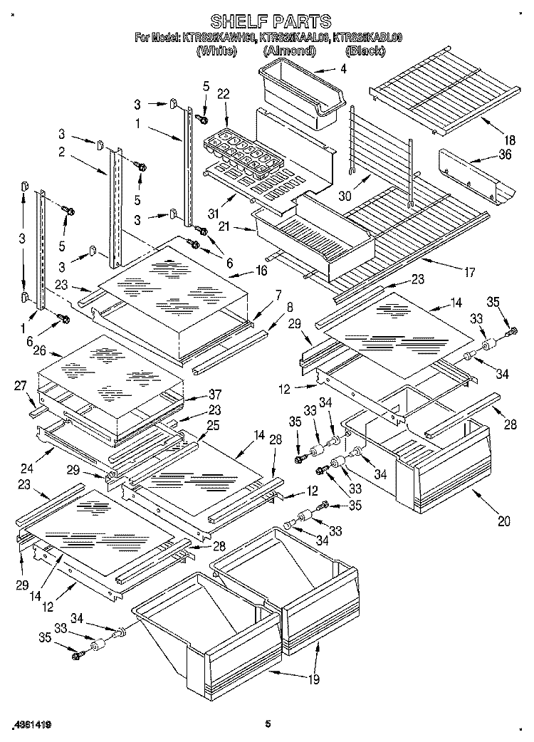 SHELF, LIT/OPTIONAL Diagram and Parts List for KTRS25KAWH00  KitchenAid Refrigerator