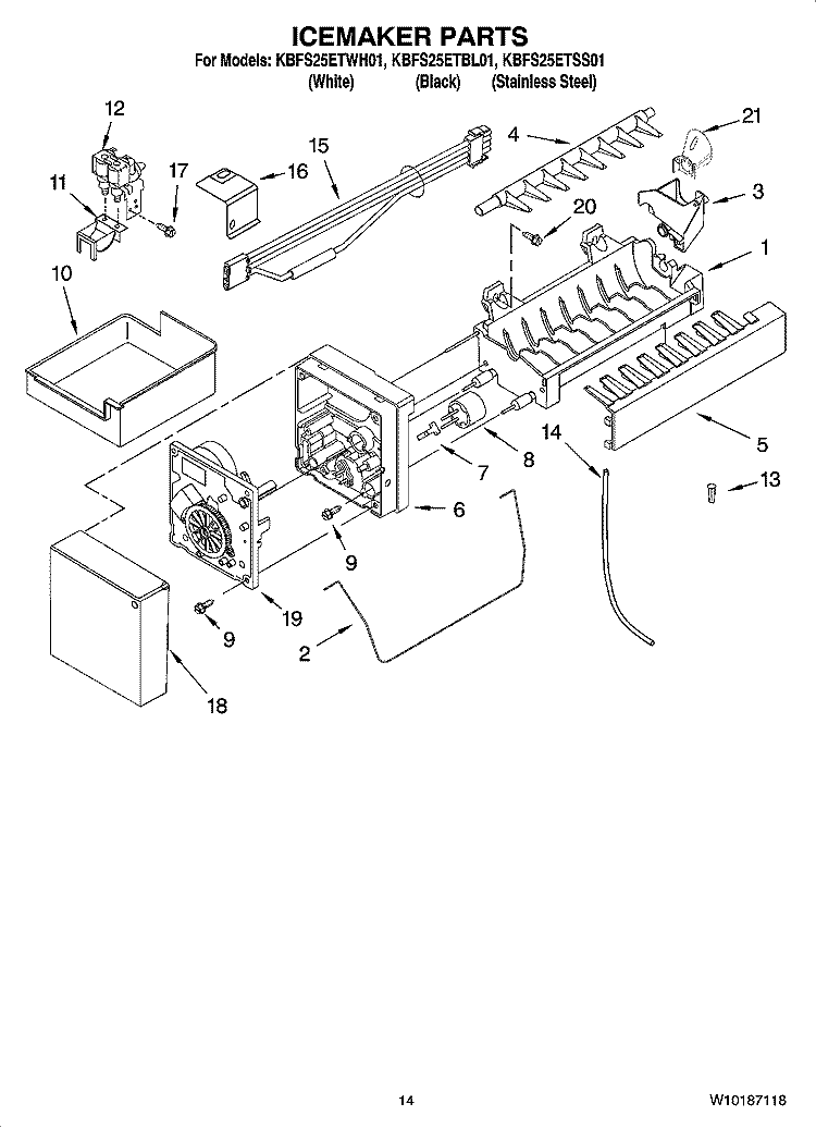ICEMAKER PARTS, OPTIONAL PARTS (NOT INCLUDED) Diagram and Parts List for KBFS25ETSS01  KitchenAid Refrigerator