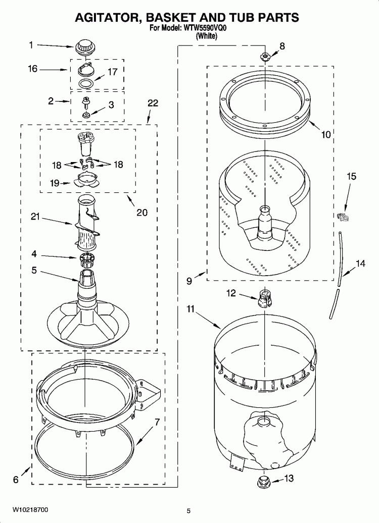 AGITATOR, BASKET AND TUB PARTS Diagram and Parts List for WTW5590VQ0  Whirlpool Washer