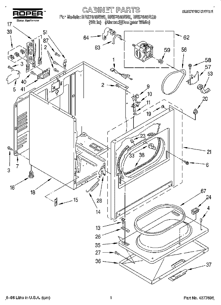 SECTION Diagram and Parts List for RES7648EQ0  Roper Dryer