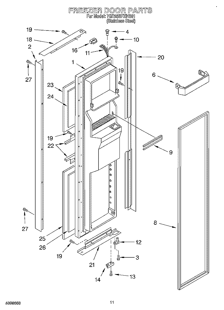 FREEZER DOOR Diagram and Parts List for 7GD25SFXHS01  Whirlpool Refrigerator