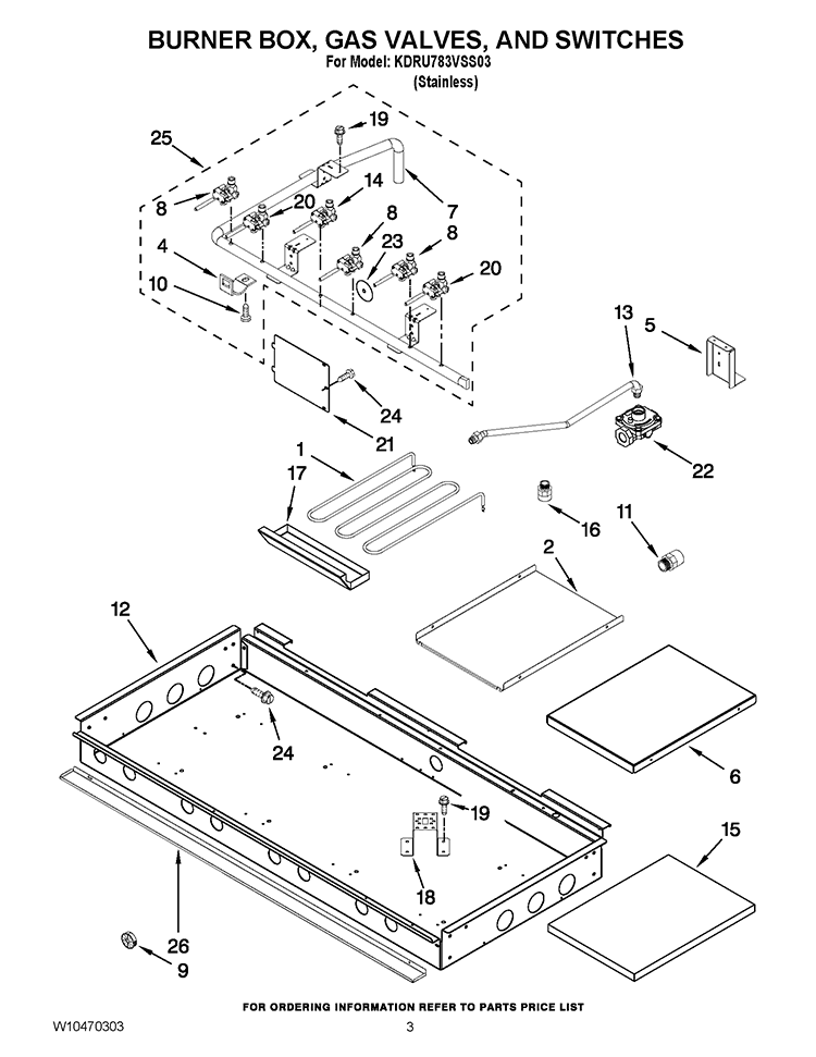 BURNER BOX, GAS VALVES, AND SWITCHES Diagram and Parts List for KDRU783VSS03  KitchenAid Range