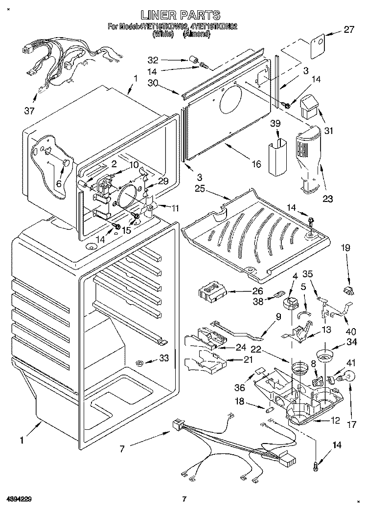 LINER Diagram and Parts List for 4YET18TKDN02  Whirlpool Refrigerator