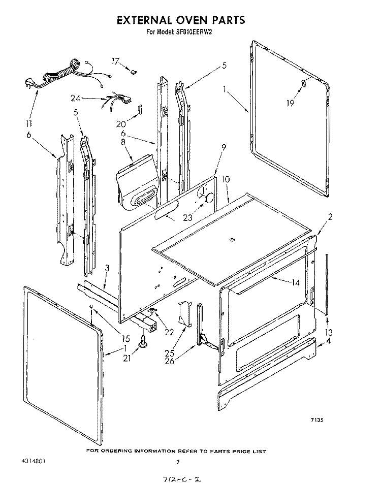 EXTERNAL OVEN Diagram and Parts List for SF010EERW2  Whirlpool Range