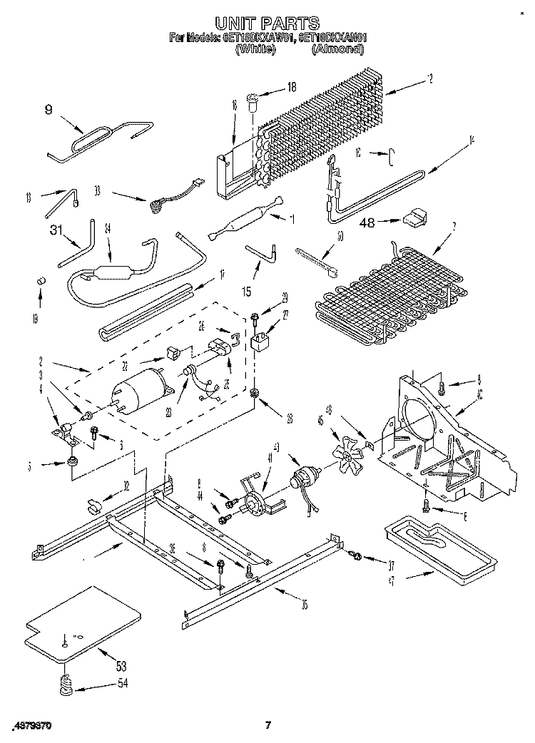 UNIT Diagram and Parts List for 6ET18DKXAW01  Whirlpool Refrigerator