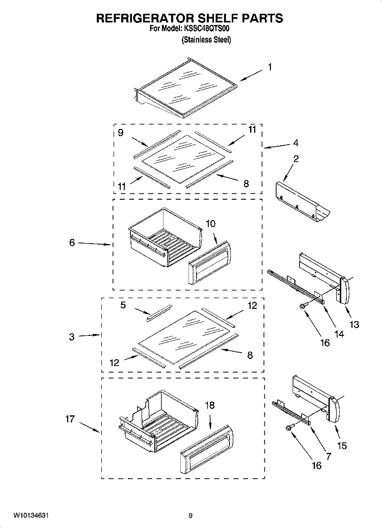 REFRIGERATOR SHELF PARTS Diagram and Parts List for KSSC48QTS00  KitchenAid Refrigerator