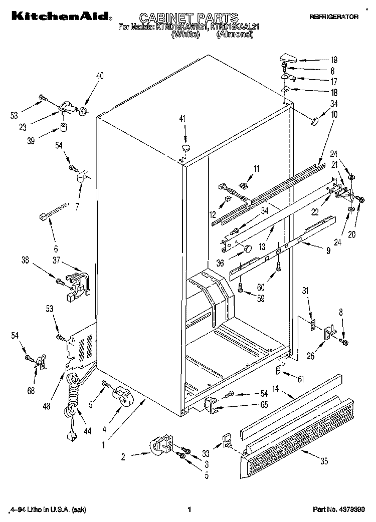 CABINET Diagram and Parts List for KTRD18KAAL21  Whirlpool Refrigerator