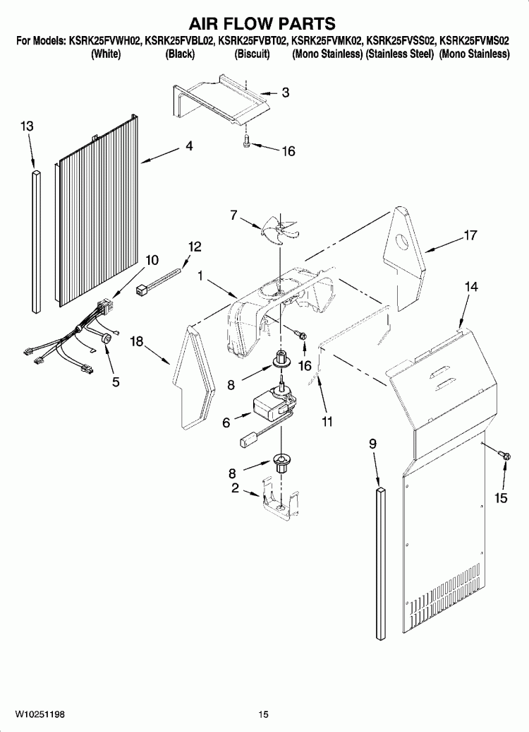 AIR FLOW PARTS Diagram and Parts List for KSRK25FVMK02  KitchenAid Refrigerator