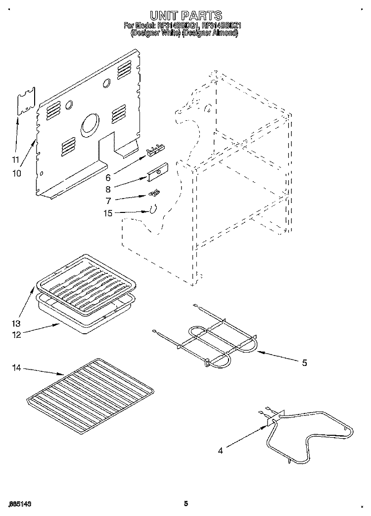 UNIT Diagram and Parts List for RF314BBDZ1  Whirlpool Range