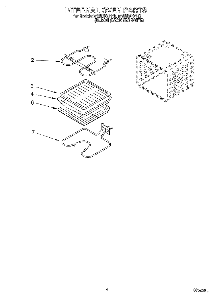 INTERNAL OVEN Diagram and Parts List for RS696PXEB0  Whirlpool Range