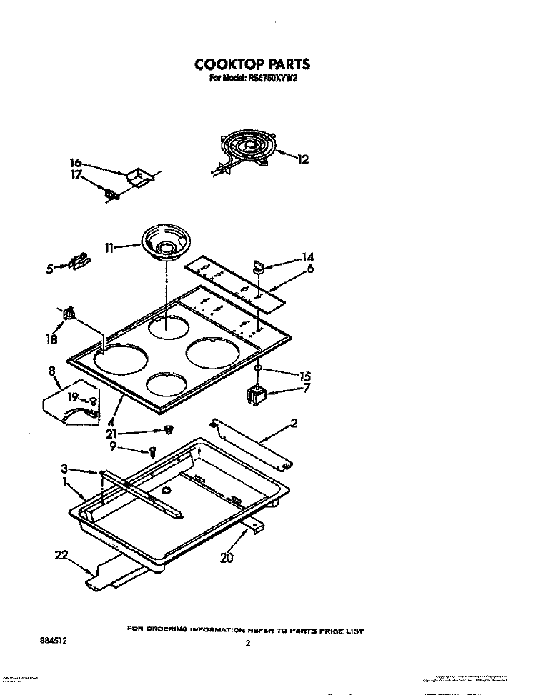 COOKTOP Diagram and Parts List for RS6750XVW2  Whirlpool Range