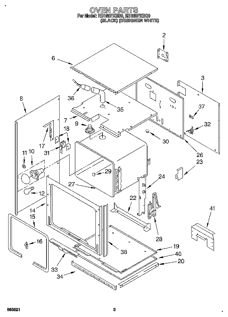 OVEN Diagram and Parts List for RB160PXBQ0  Whirlpool Wall Oven