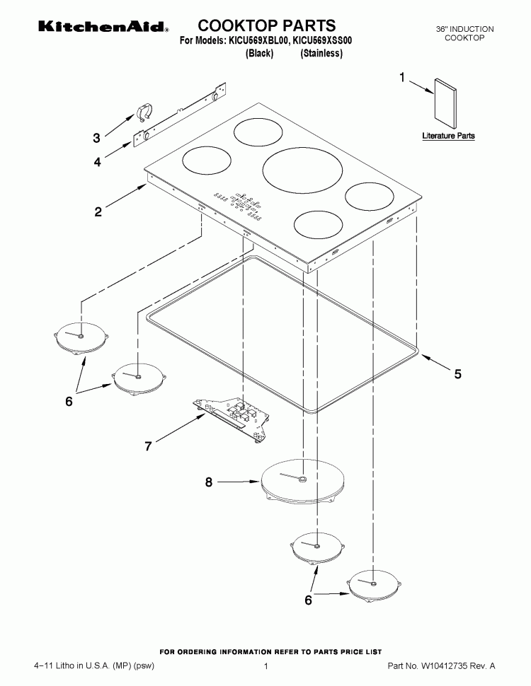 COOKTOP PARTS Diagram and Parts List for KICU569XSS00  KitchenAid Cooktop