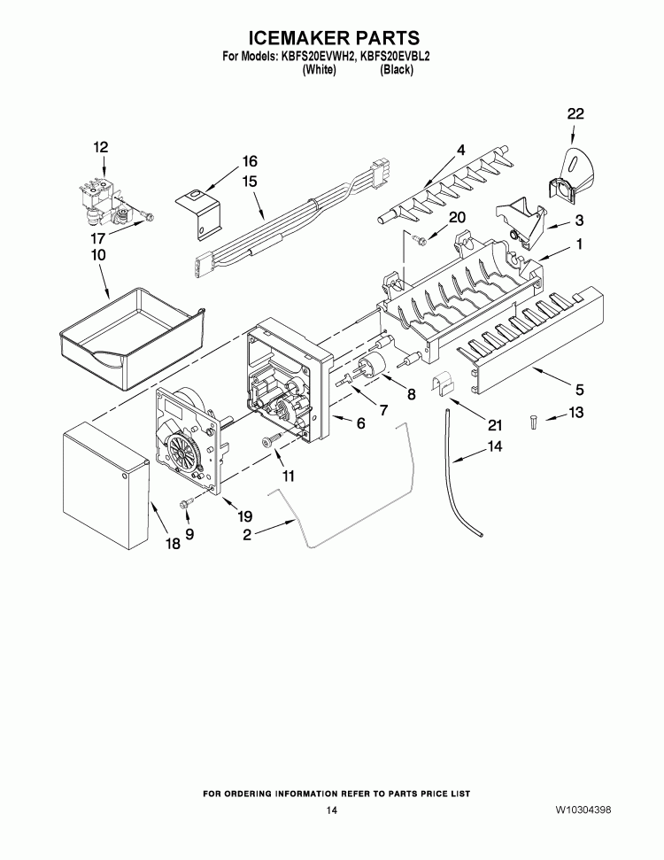 ICEMAKER PARTS Diagram and Parts List for KBFS20EVBL2  KitchenAid Refrigerator
