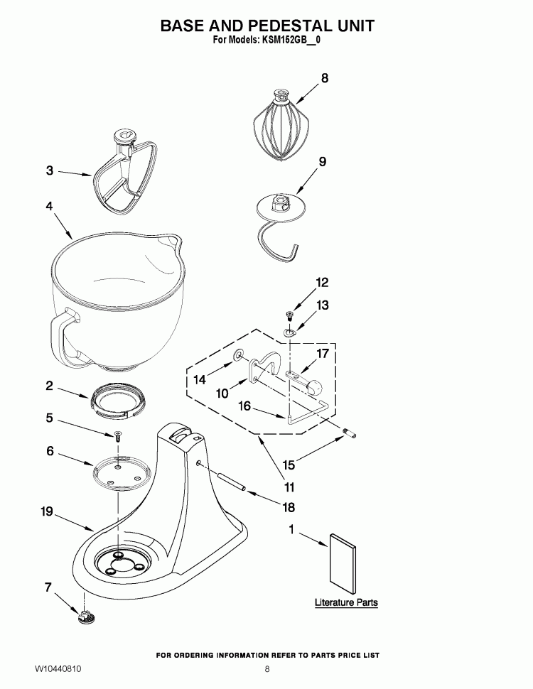 BASE AND PEDESTAL UNIT Diagram and Parts List for KSM152GBCP0  KitchenAid Mixer