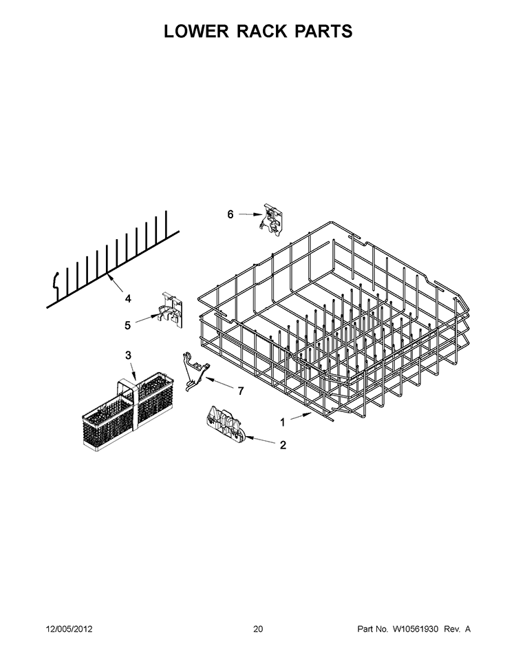 LOWER RACK PARTS Diagram and Parts List for KUDE60FXWH5  KitchenAid Dishwasher