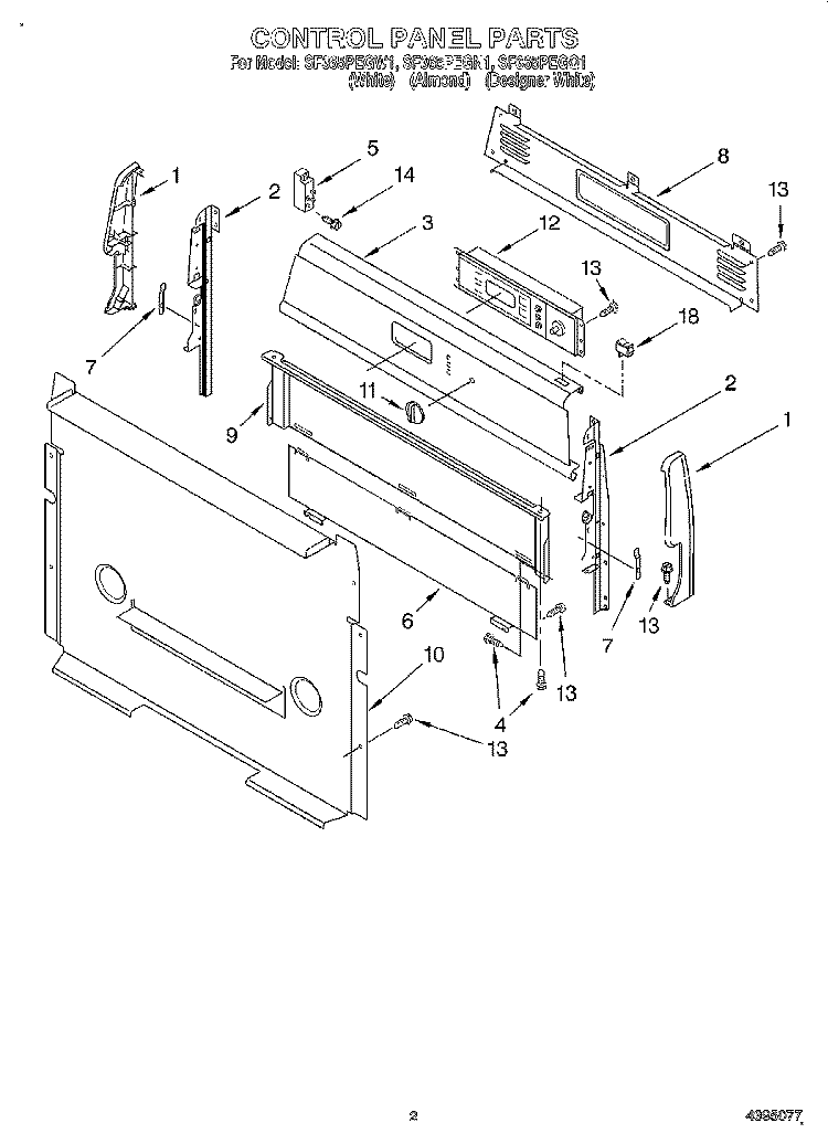 CONTROL PANEL Diagram and Parts List for SF365PEGN1  Whirlpool Range