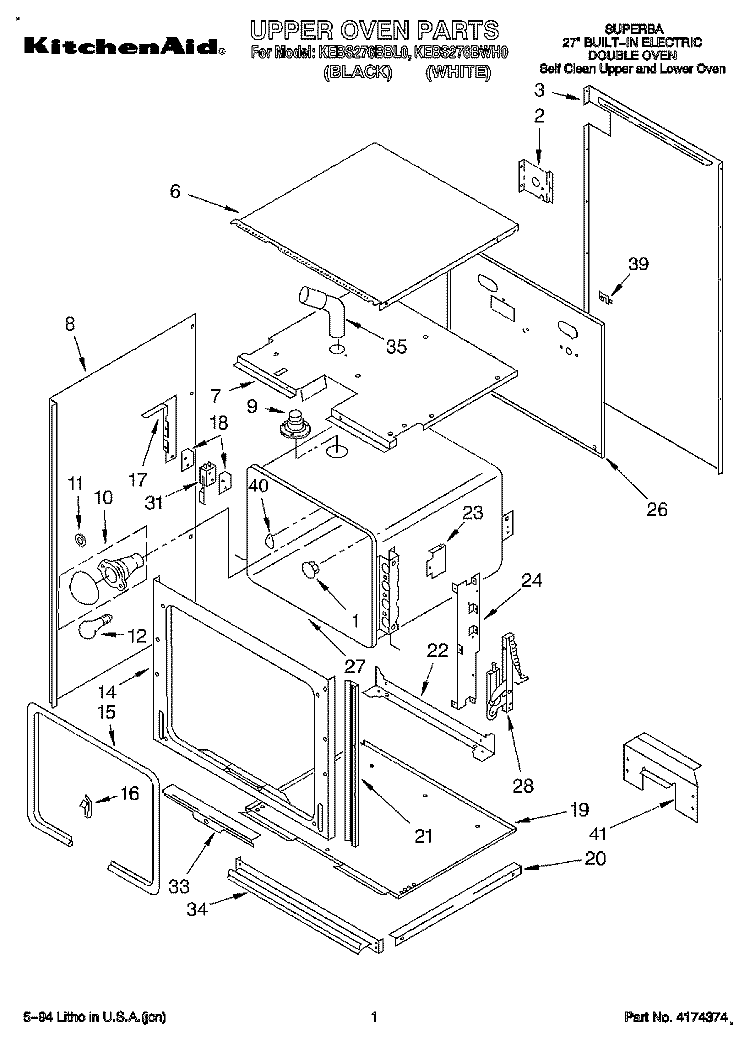UPPER OVEN, OPTIONAL Diagram and Parts List for KEBS276BBL0  KitchenAid Wall Oven