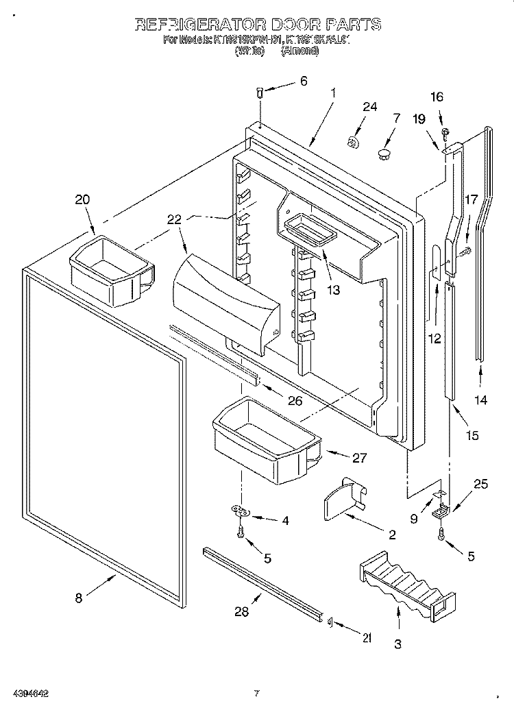 REFRIGERATOR DOOR Diagram and Parts List for KTRS19KFWH01  KitchenAid Refrigerator