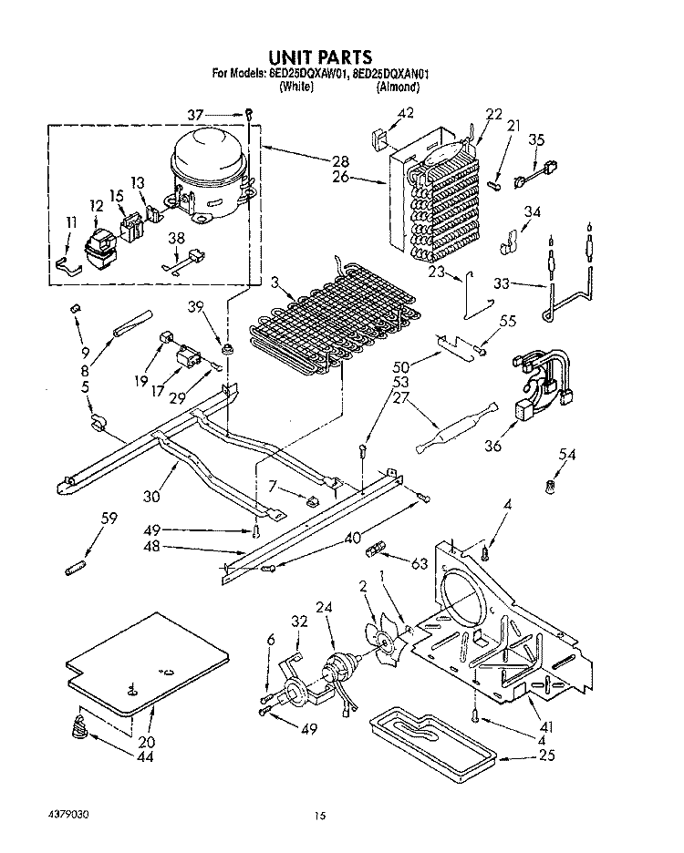 UNIT Diagram and Parts List for 8ED25DQXAN01  Whirlpool Refrigerator