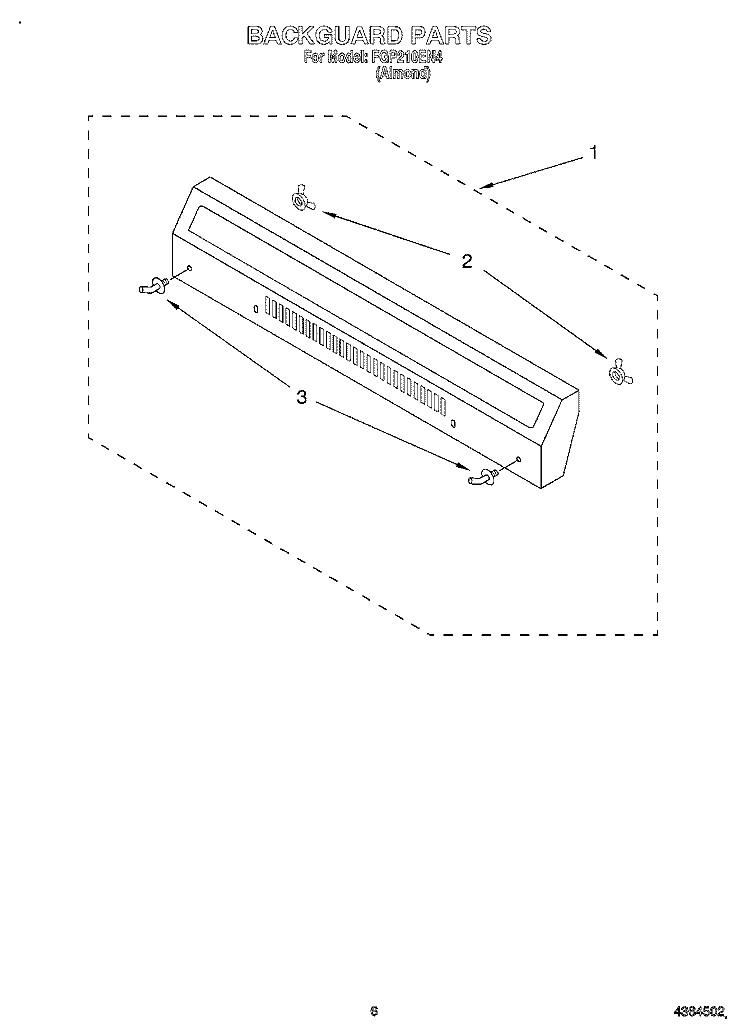 BACKGUARD Diagram and Parts List for FGP210EN4  Roper Range