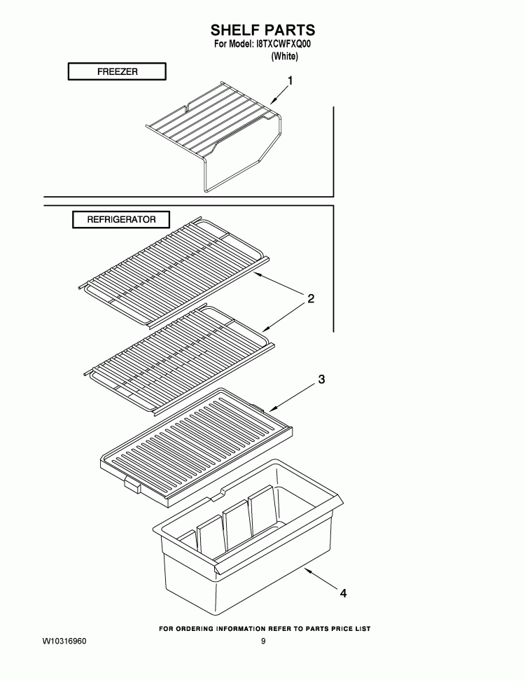 SHELF PARTS Diagram and Parts List for I8TXCWFXQ00  Inglis Refrigerator