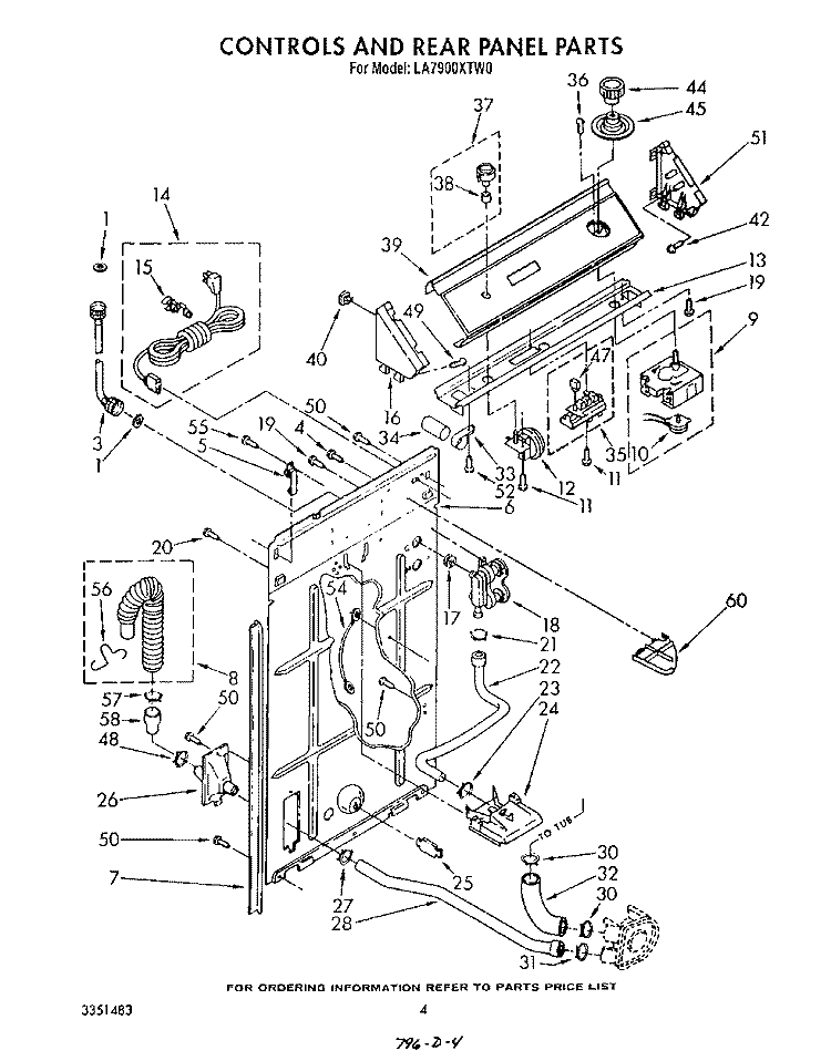 CONTROLS AND REAR PANEL Diagram and Parts List for LA7900XTG0  Whirlpool Washer