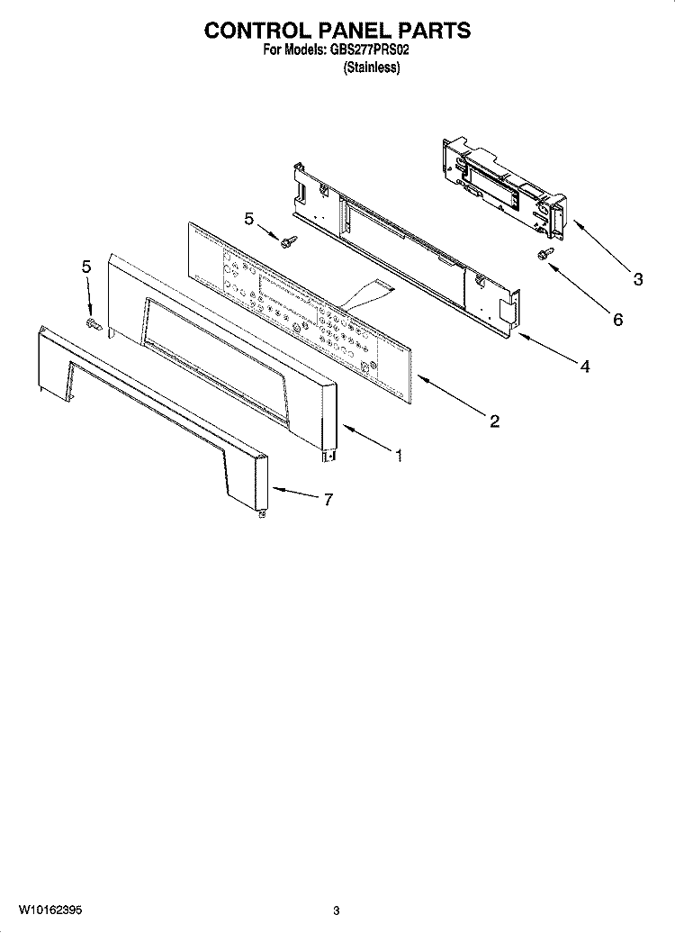 CONTROL PANEL PARTS Diagram and Parts List for GBS277PRS02  Whirlpool Wall Oven