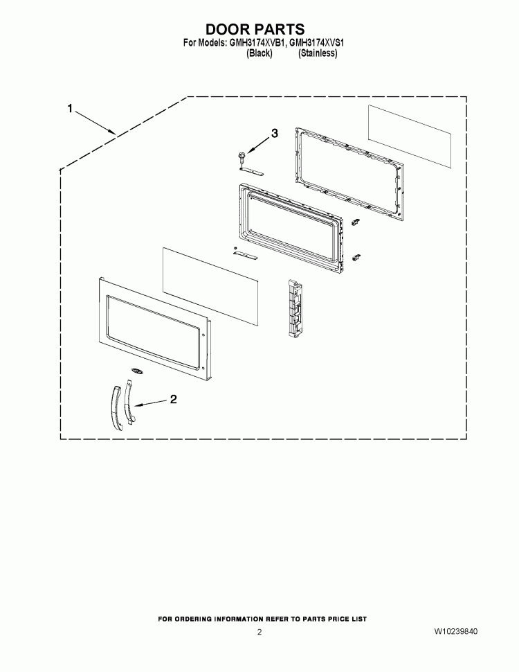 DOOR PARTS Diagram and Parts List for GMH3174XVS1  Whirlpool Microwave