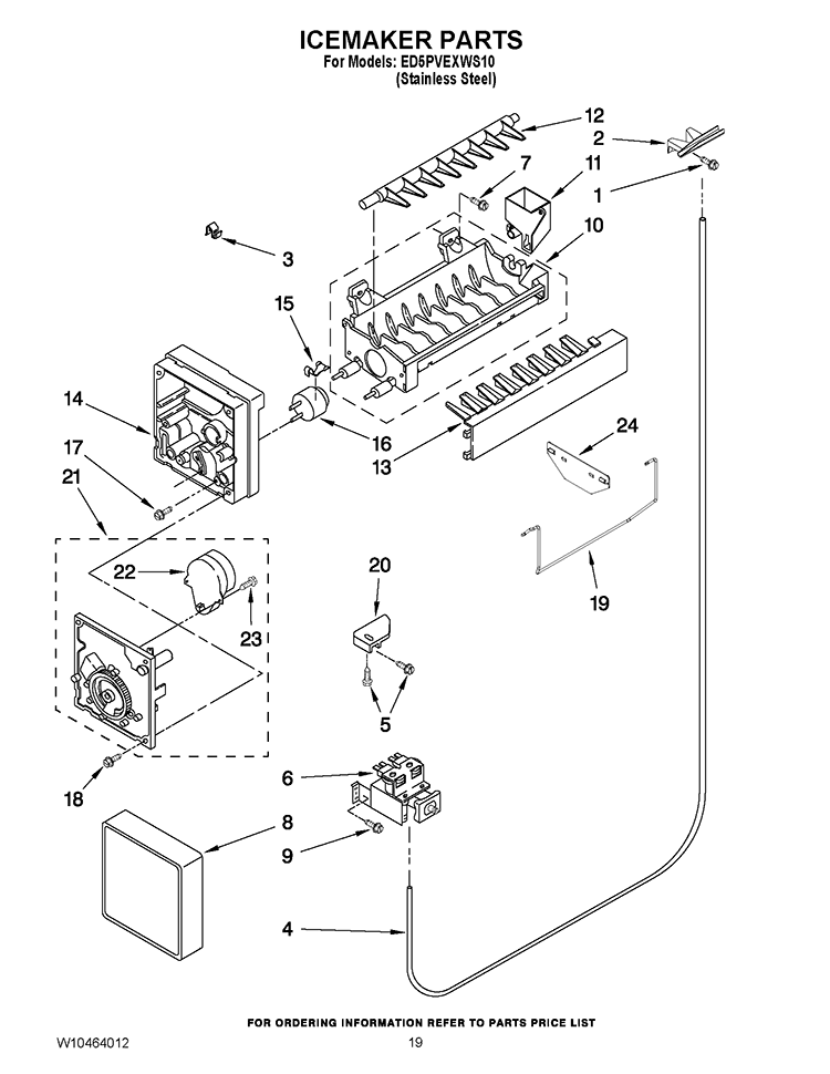 ICEMAKER PARTS Diagram and Parts List for ED5PVEXWS10  Whirlpool Refrigerator