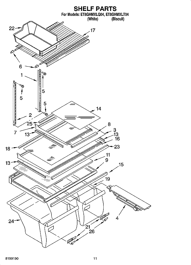 SHELF PARTS, OPTIONAL PARTS Diagram and Parts List for ET8GHMXLQ04  Whirlpool Refrigerator