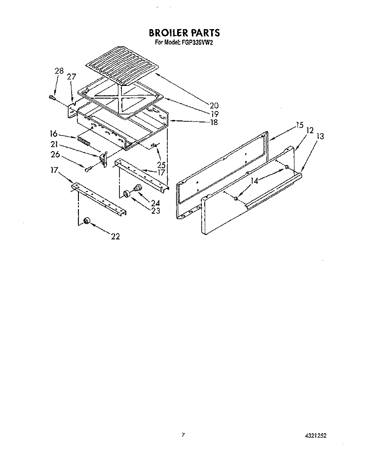 BROILER Diagram and Parts List for FGP335VW2  Roper Range