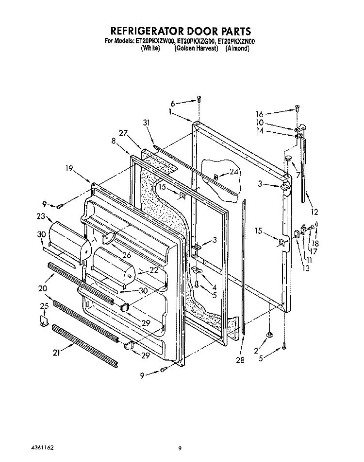 REFRIGERATOR DOOR, LIT/OPTIONAL Diagram and Parts List for ET20PKXZN00  Whirlpool Refrigerator