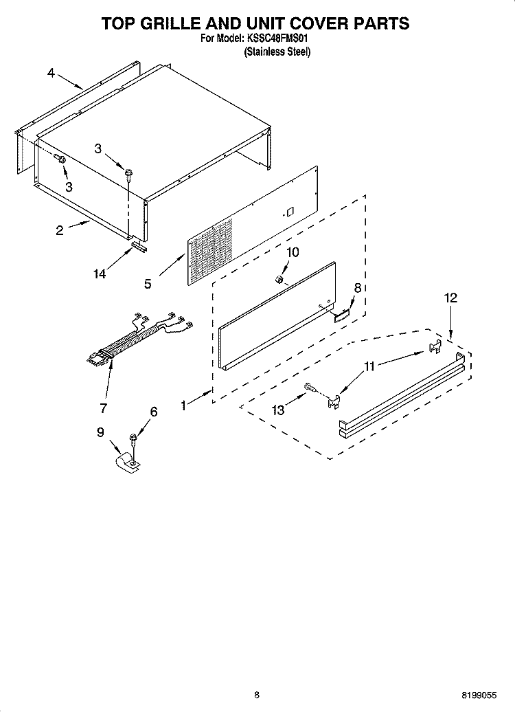 TOP GRILLE AND UNIT COVER PARTS Diagram and Parts List for KSSC48FMS01  KitchenAid Refrigerator