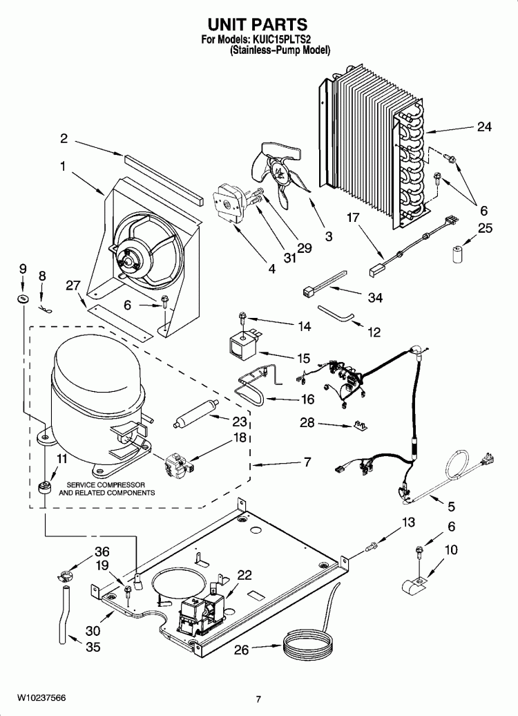 UNIT PARTS, OPTIONAL PARTS (NOT INCLUDED) Diagram and Parts List for KUIC15PLTS2  KitchenAid Ice Maker