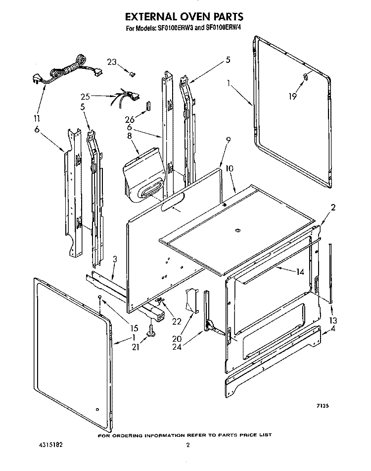 EXTERNAL OVEN Diagram and Parts List for SF0100ERW4  Whirlpool Range