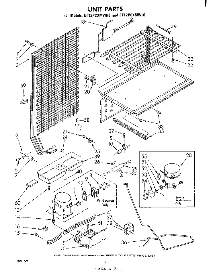 UNIT Diagram and Parts List for ET12PCXMWR0  Whirlpool Refrigerator