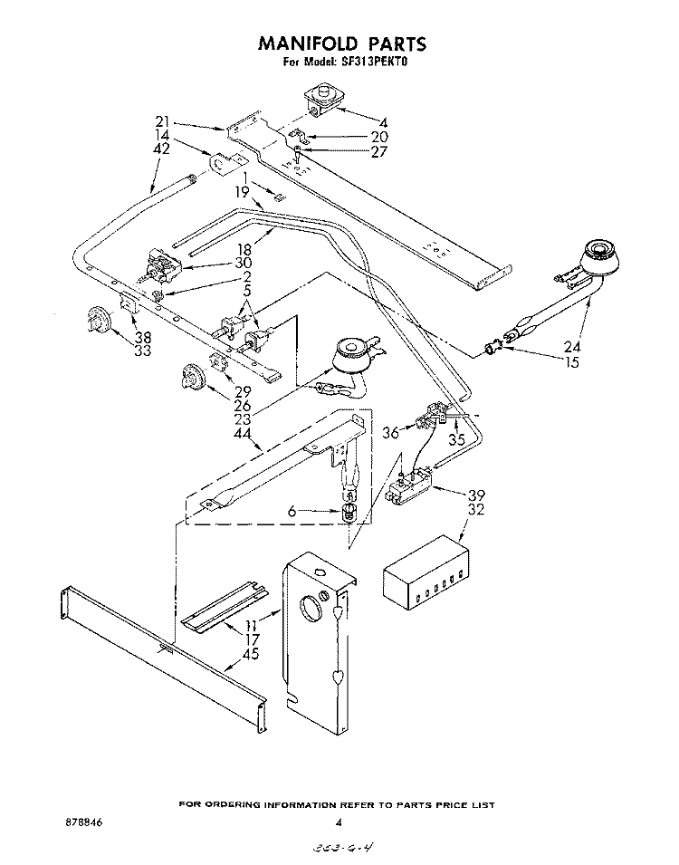 MANIFOLD Diagram and Parts List for SF313PEKT0  Whirlpool Range