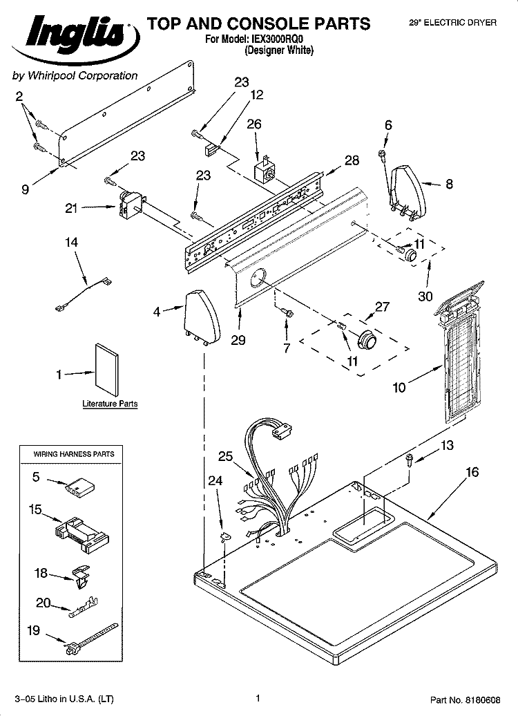 TOP AND CONSOLE PARTS Diagram and Parts List for IEX3000RQ0  Inglis Dryer