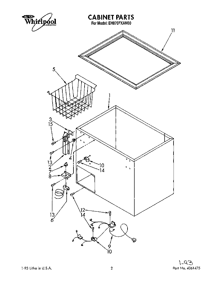 SECTION Diagram and Parts List for EH070FXAN00  Whirlpool Freezer